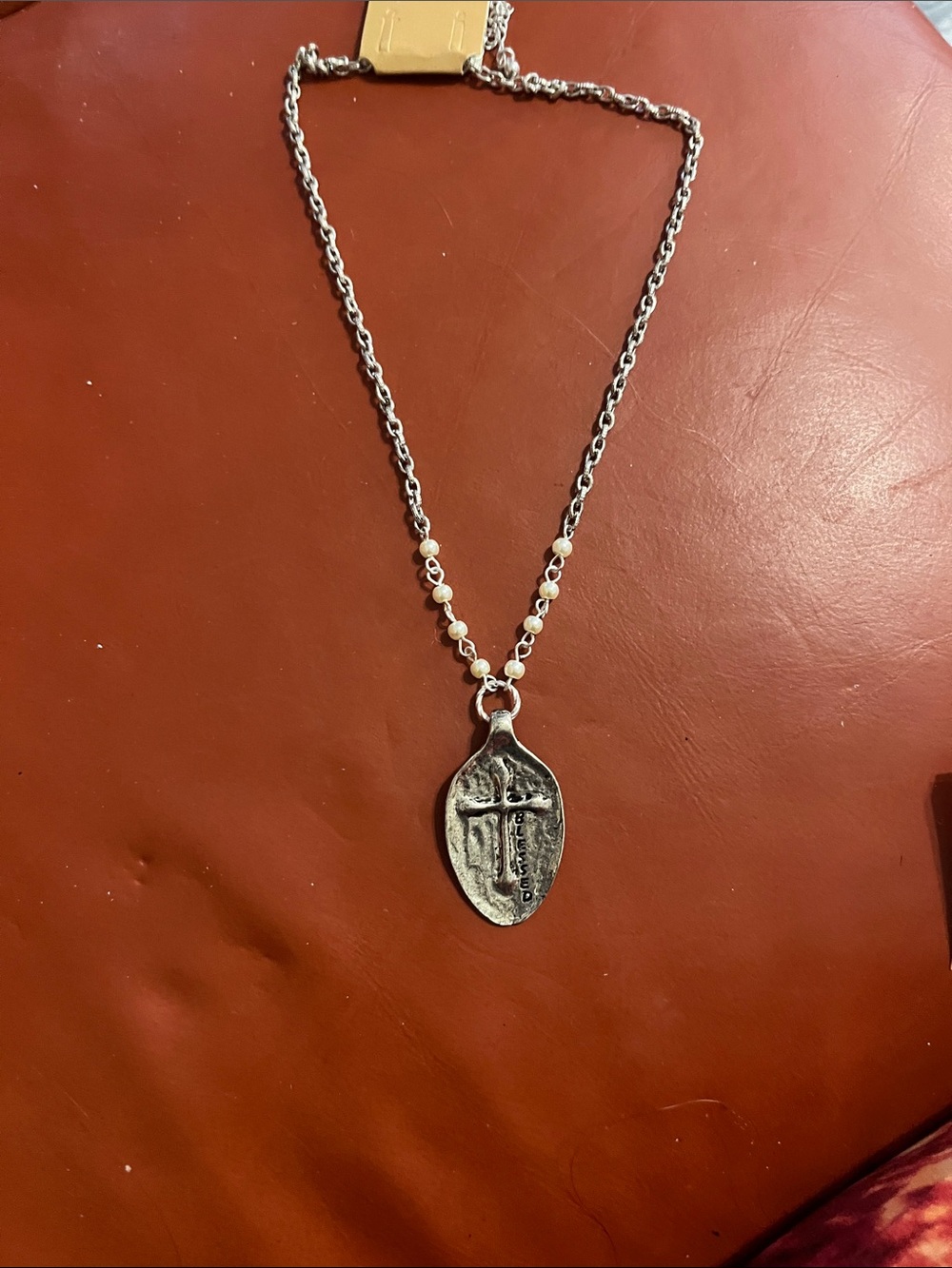 Sterling Silver Cross Pendant Necklace with Pearls - Silver